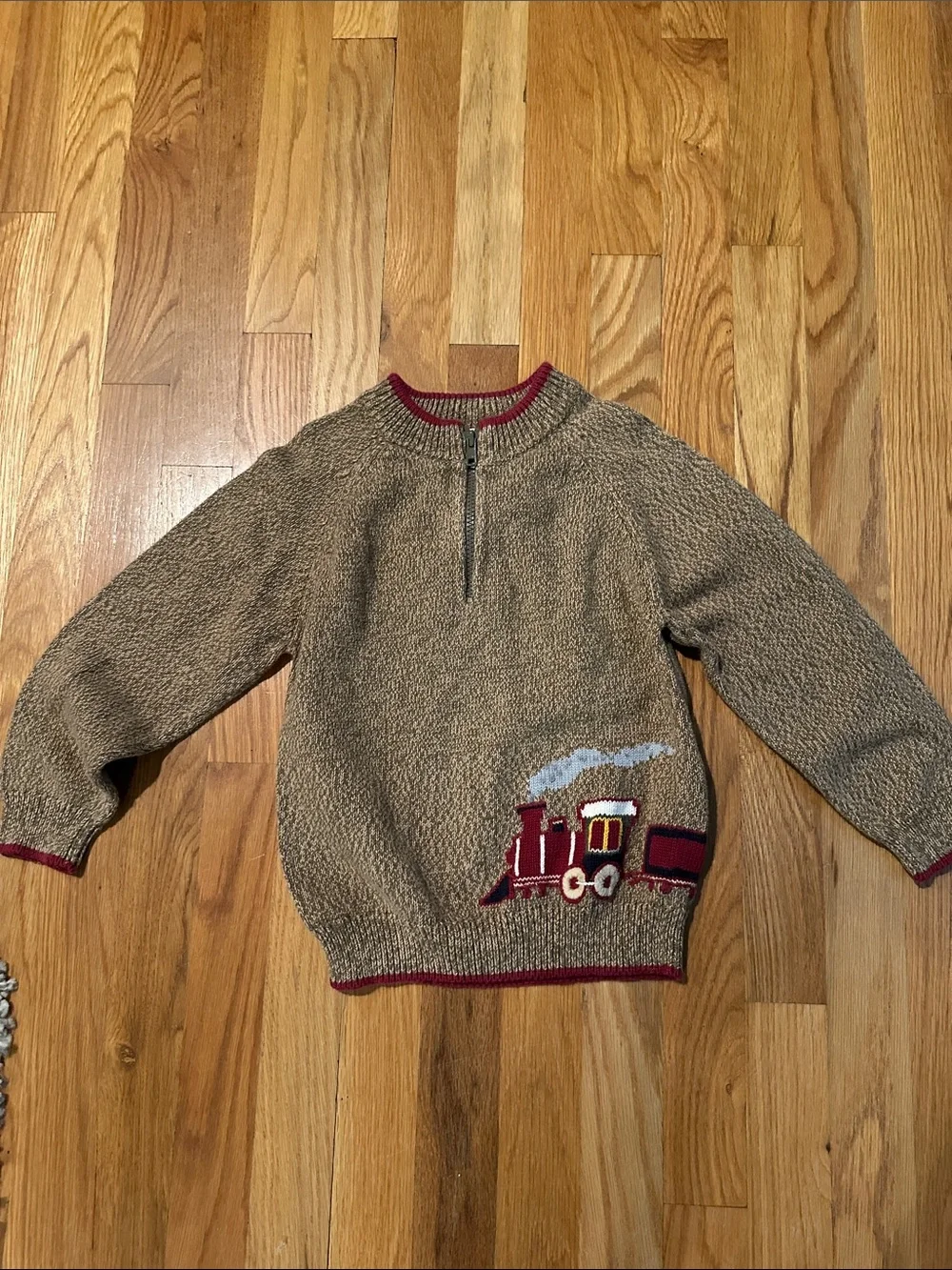 Gymboree Brown Sweater with Red Trim and Train Appliqué
